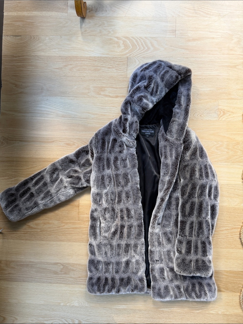 Fabulous Furs Hooded Faux Fur Coat in Charcoal